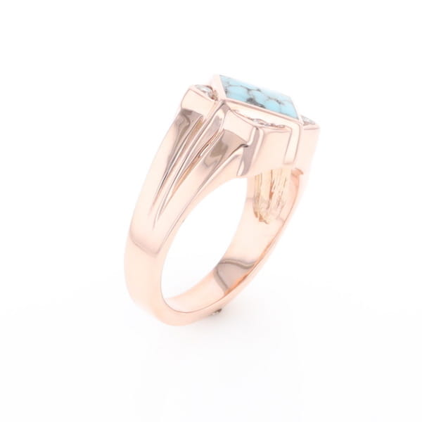 Natural Turquoise ring diamond shape inlaid design with .16ctw round diamonds