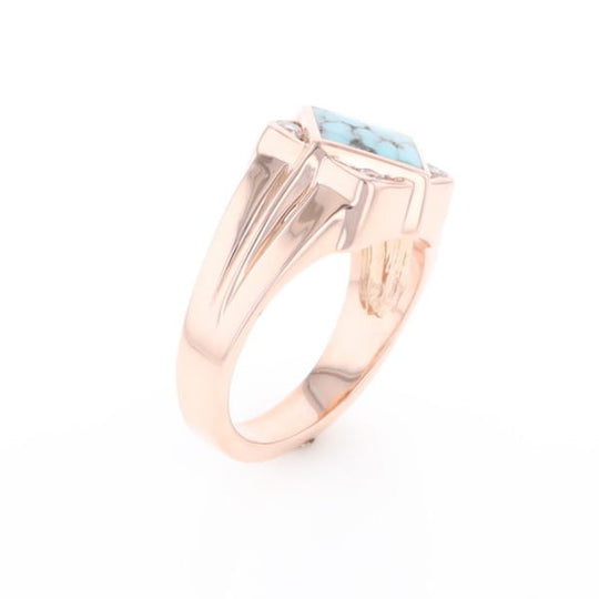 Natural Turquoise ring diamond shape inlaid design with .16ctw round diamonds