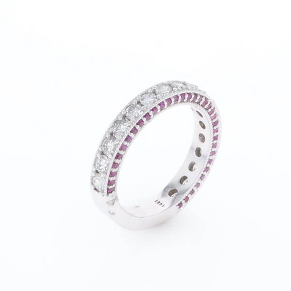 Diamond and Pink Sapphire Wedding Band