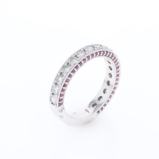Diamond and Pink Sapphire Wedding Band