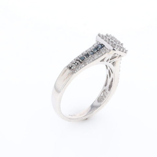 Blue & White Diamond Rectangle Cluster Ring