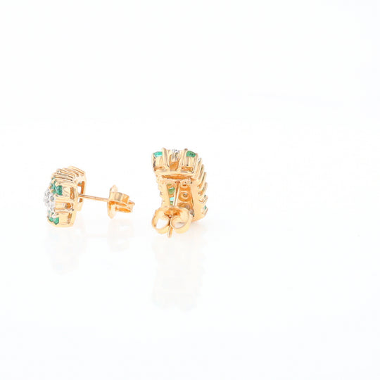 Three-Row Drop Emerald and Diamond Earrings