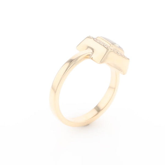 Gold Quartz Ring Square Inlaid Halo .14ctw Diamonds Design