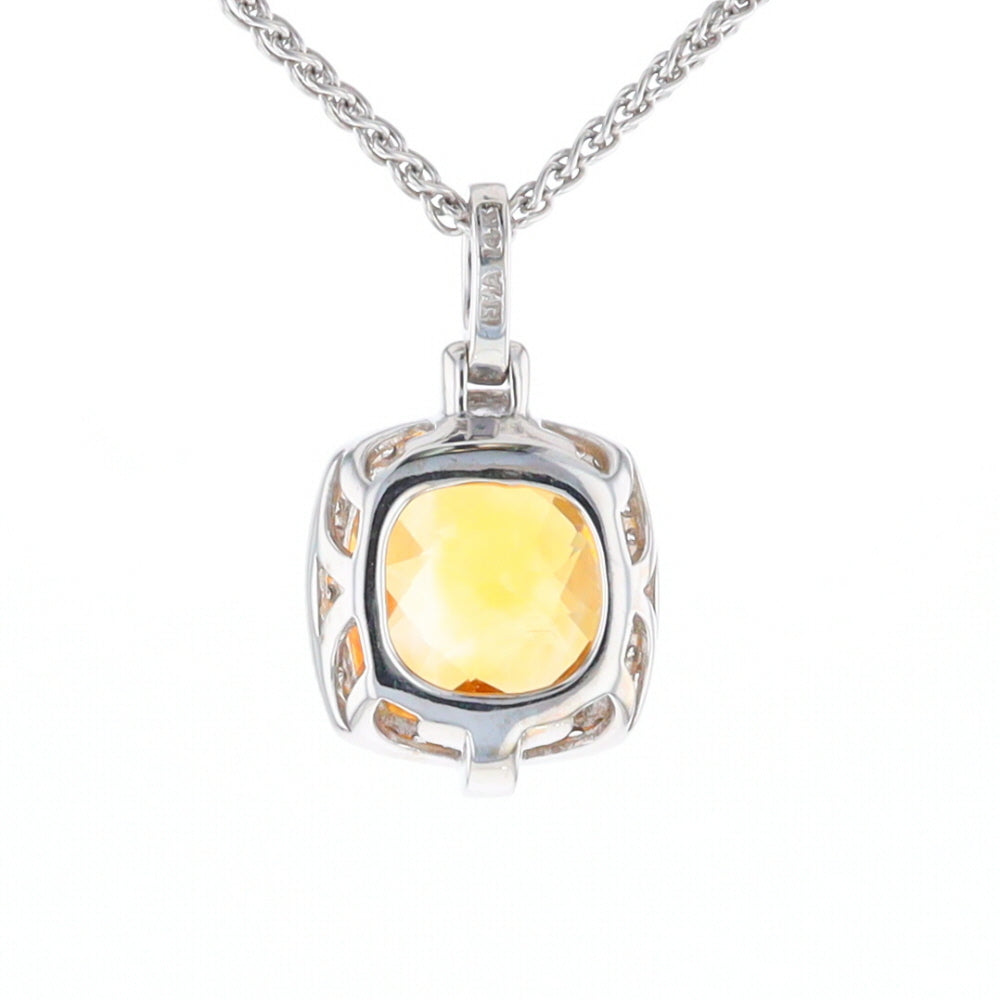 Checkered Citrine Diamond Halo Pendant