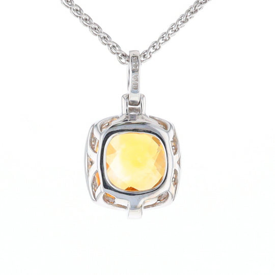 Checkered Citrine Diamond Halo Pendant