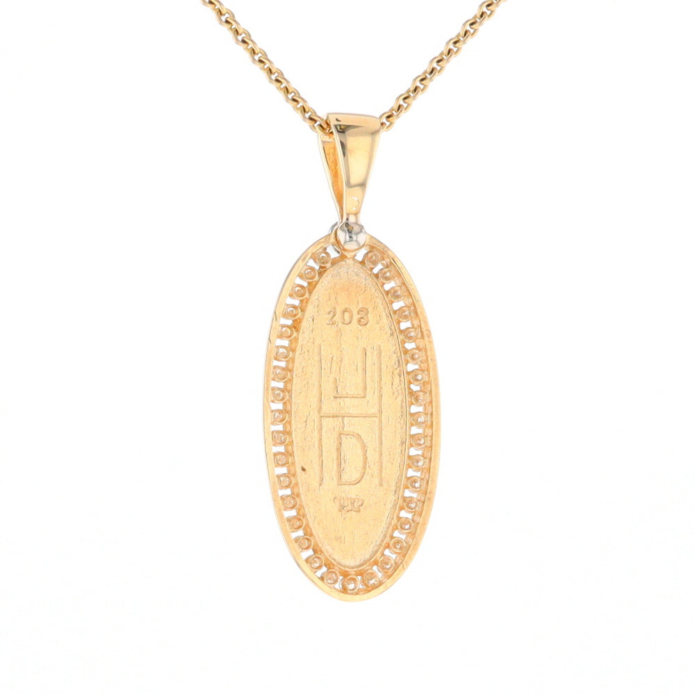 Gold Quartz Necklace .54ctw Halo Diamond Oval Inlaid Pendant