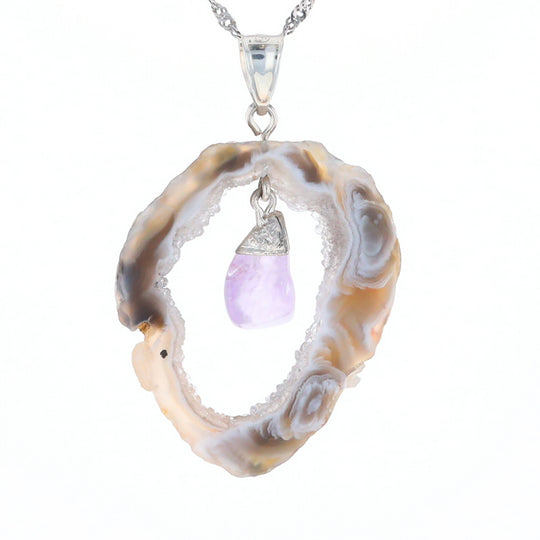 Druzy Quartz With Dangling Amethyst Pendant