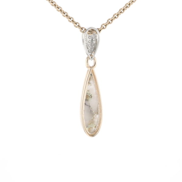 Gold Quartz Necklace Tear Drop Inlaid Pendant with .11ctw Diamonds
