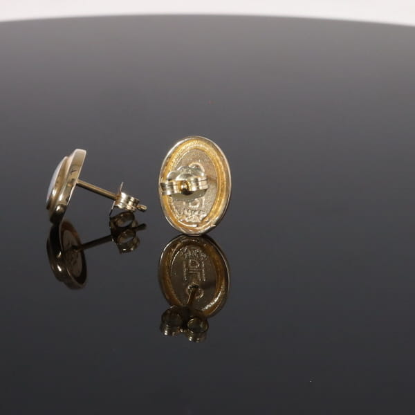Opal Earrings Oval Inlaid Design Studs