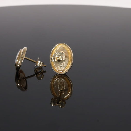 Opal Earrings Oval Inlaid Design Studs
