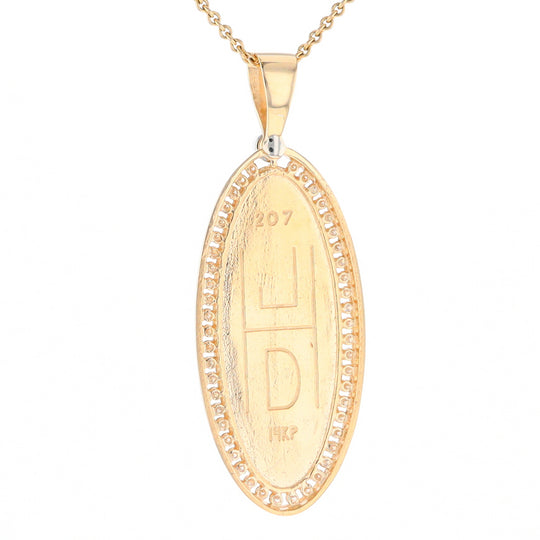 Gold Quartz Necklace 0.96ctw Halo Diamond Oval Inlaid Pendant