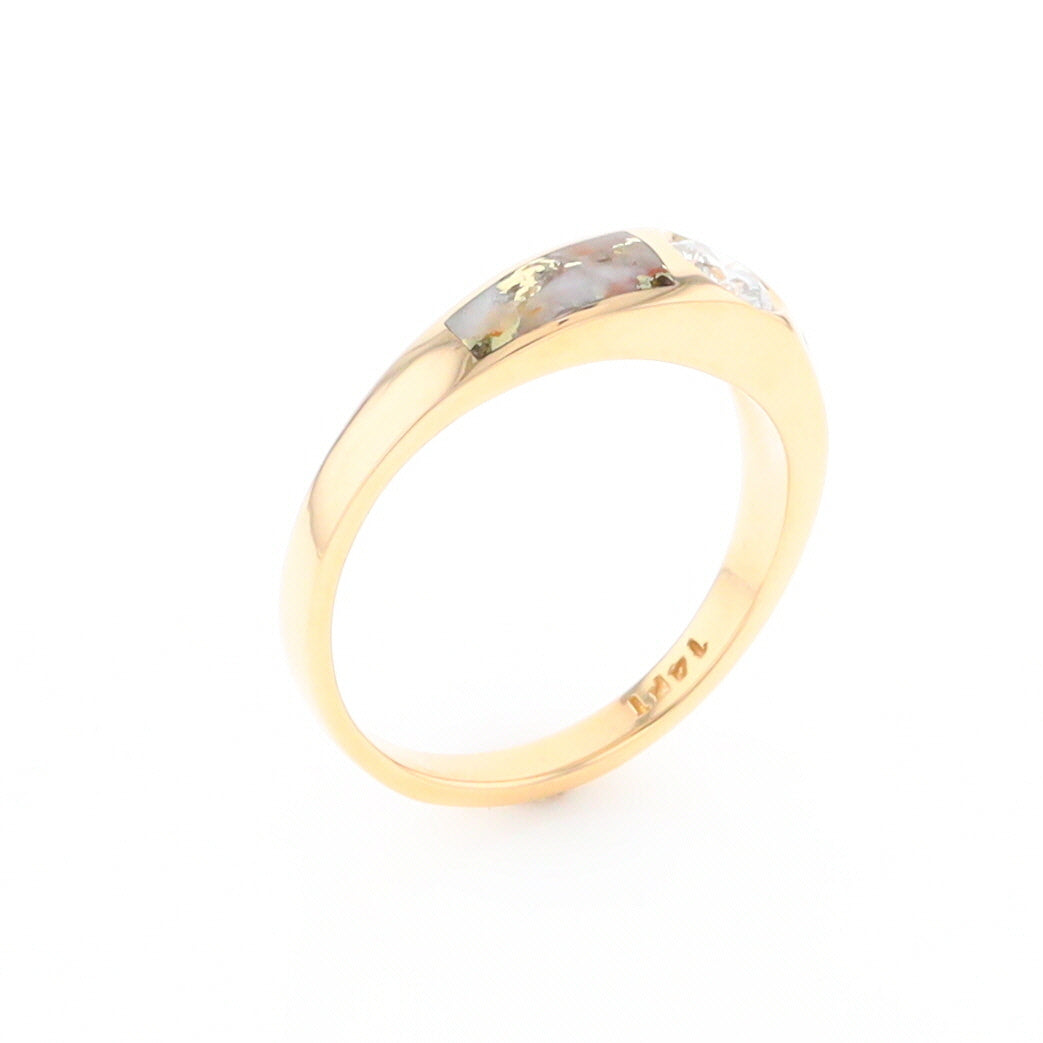 Gold Quartz Ring Double Sided Inlaid with a .61ct Round Diamond