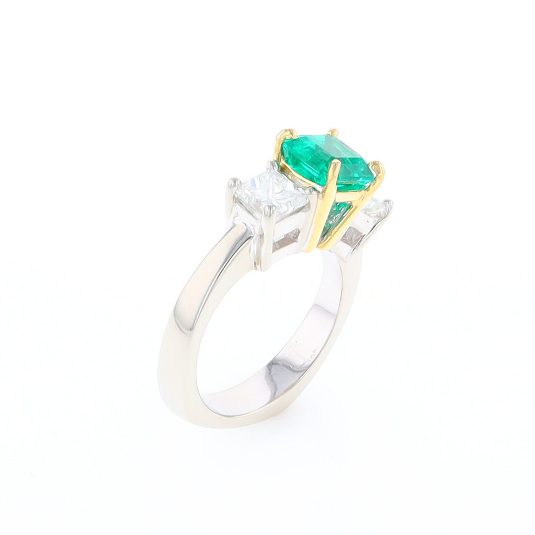 Three-Stone-Row Emerald and Diamond Ring