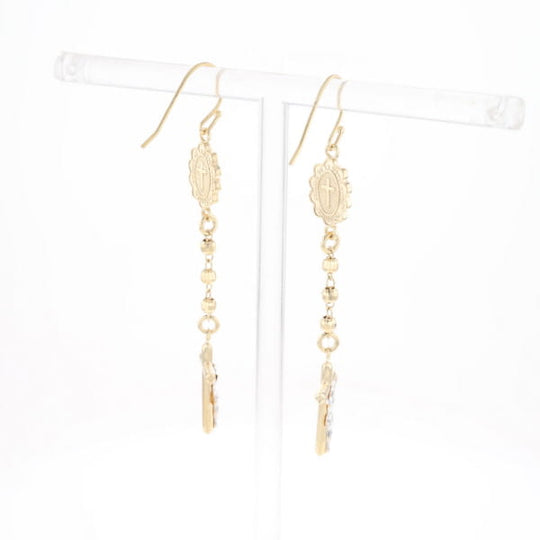 Gold Plated Virgin Mary and Crucifix Dangle Earrings