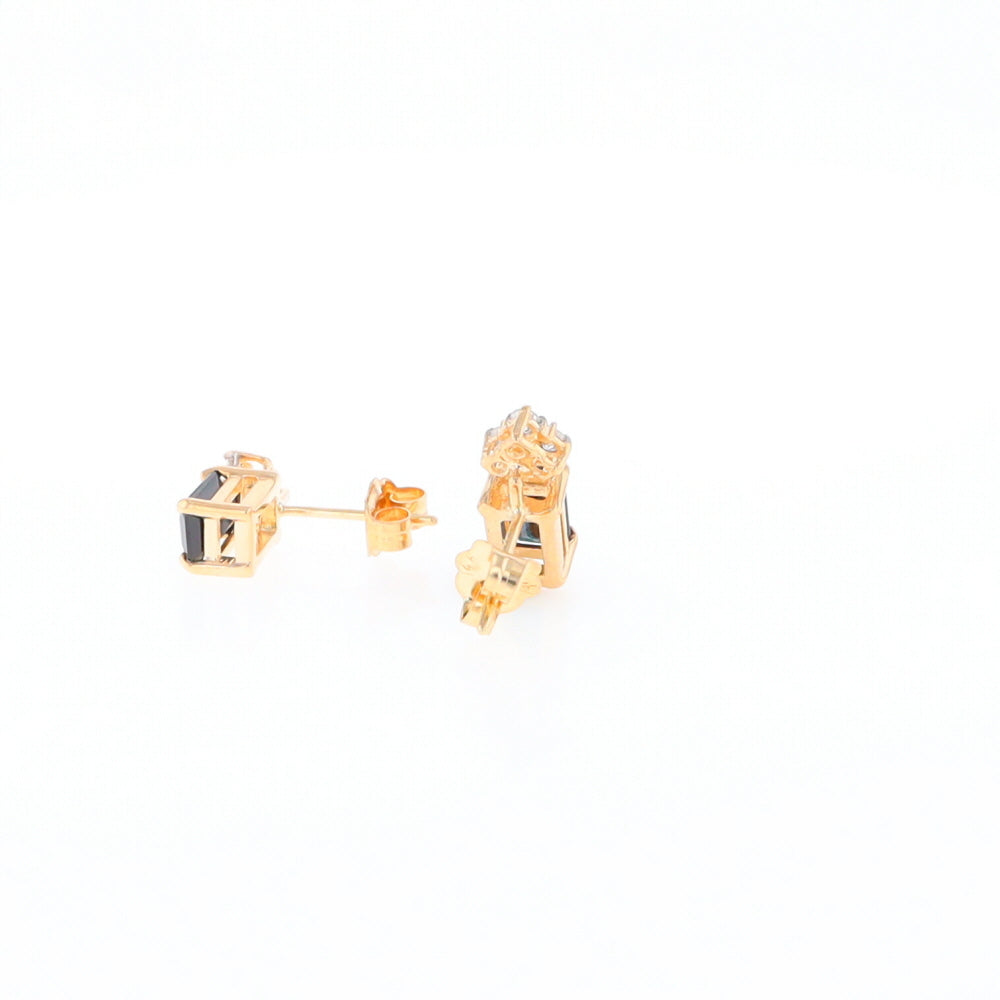 Rectangle Blue Sapphire Stud Earrings