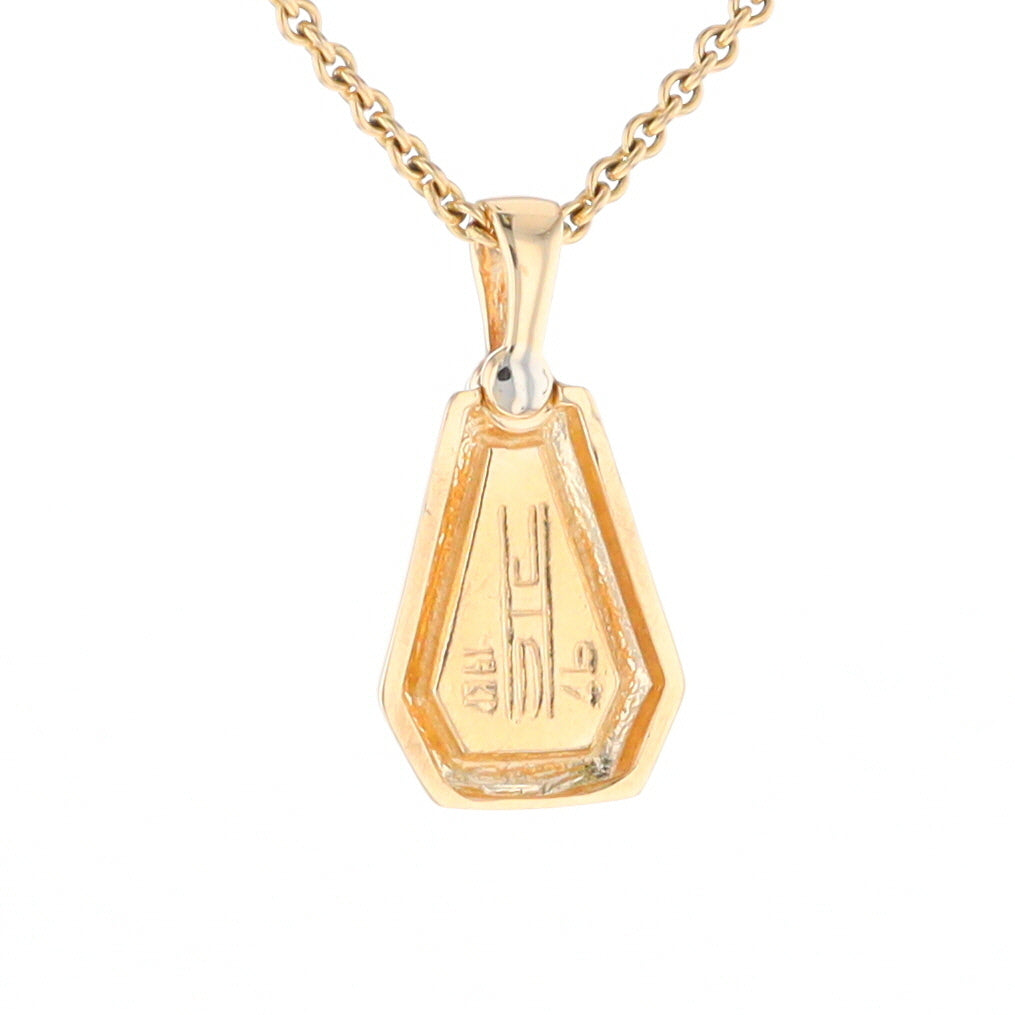 Gold Quartz Necklace, Triangle Inlaid with .02ctw Diamond Pendant