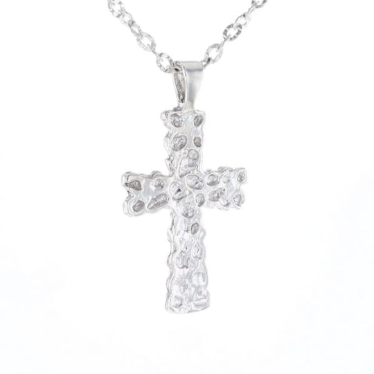 Sterling Silver Nugget Pattered Cross Necklace