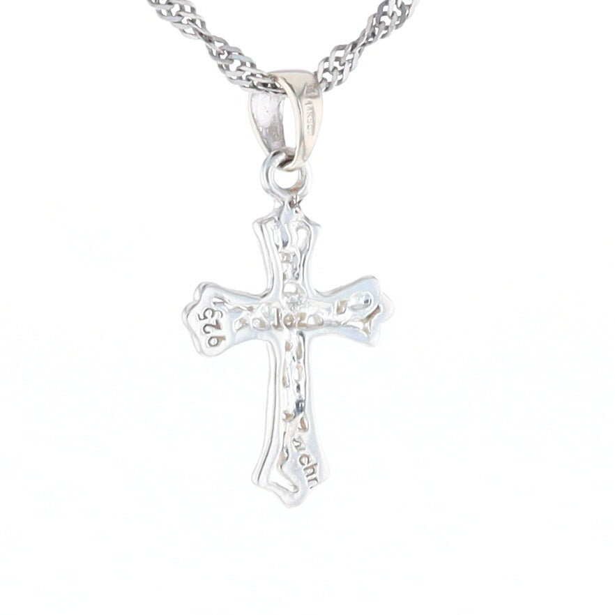 Sterling Silver Flower Cross Pendant