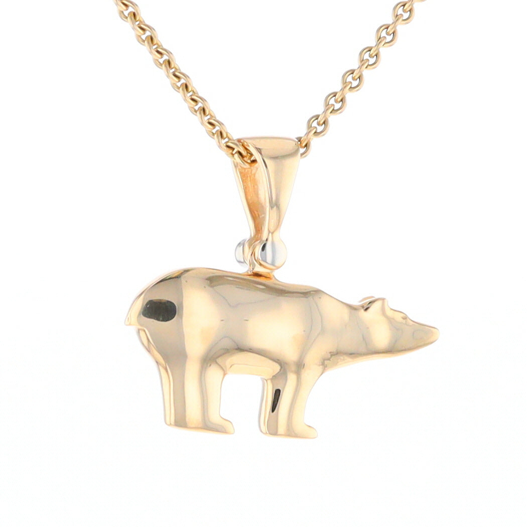 Gold Quartz Inlaid Polar Bear Pendant