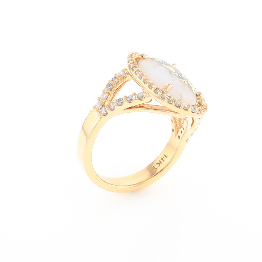 Gold Quartz Ring Oval Cabochon 0.65ctw Round Diamonds Halo (G2)