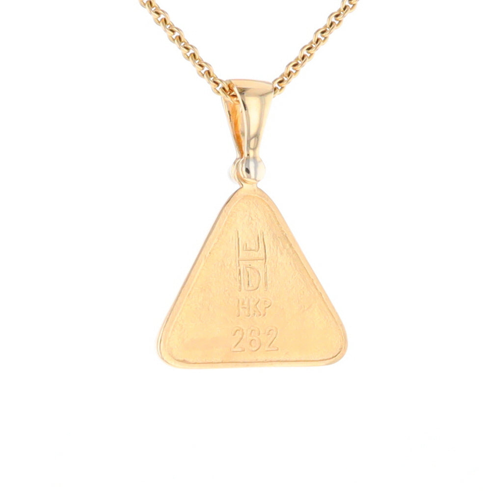 Gold Quartz Necklace Triangle Inlaid Pendant with .02ct Diamond