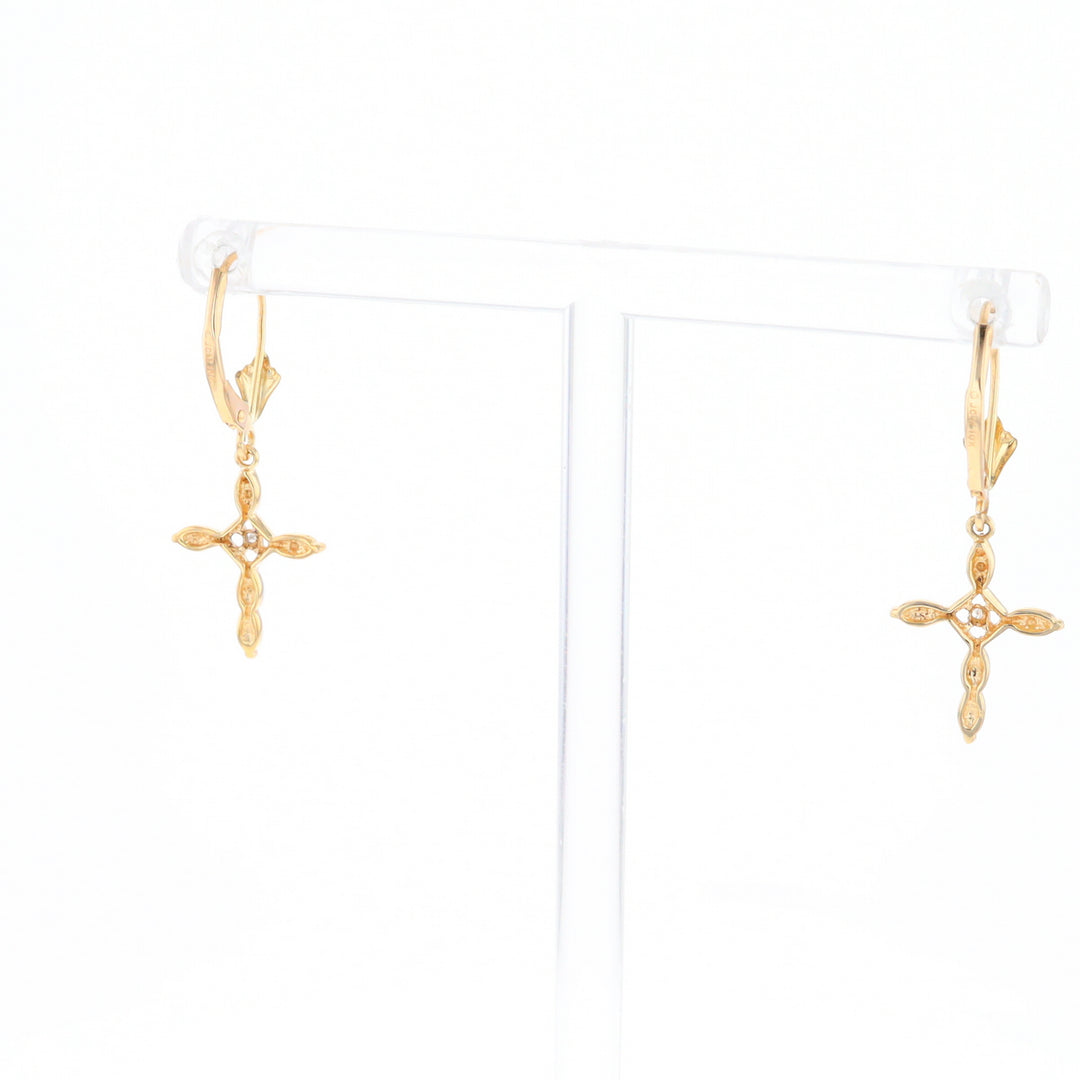 Two-Tone Diamond Cross Earrings