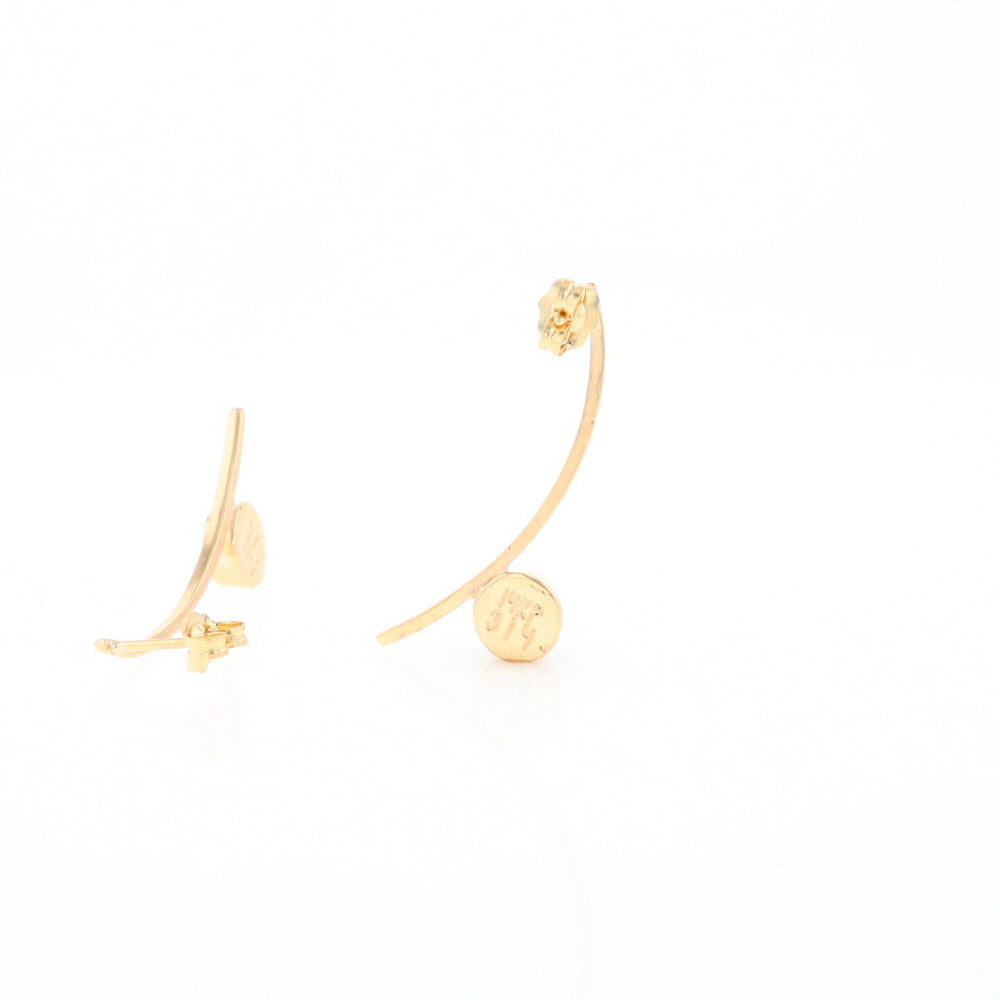 Gold Quartz Earrings Round Inlaid Curved Bar Design