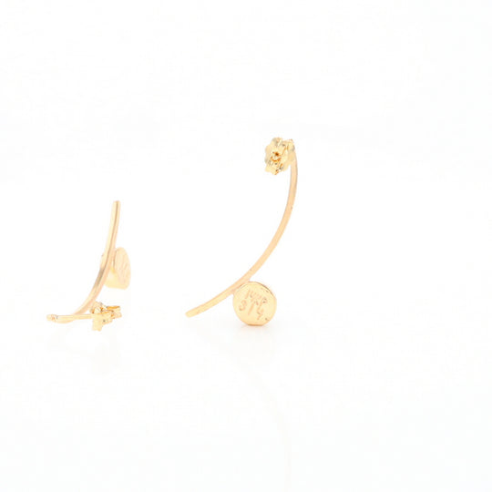 Gold Quartz Earrings Round Inlaid Curved Bar Design