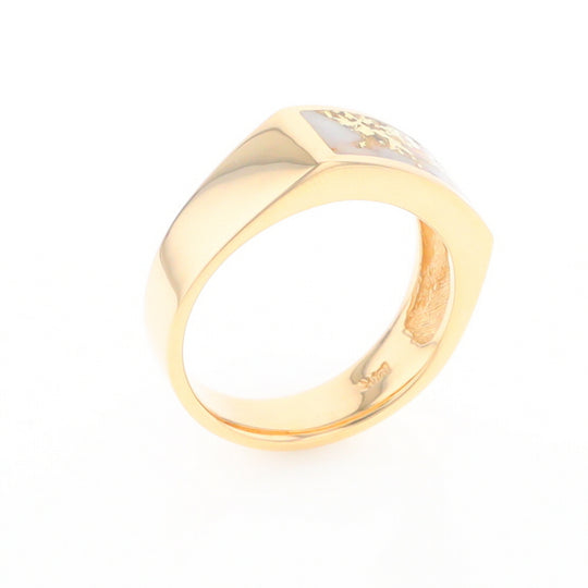 Gold Quartz Ring Rectangle Inlaid Design