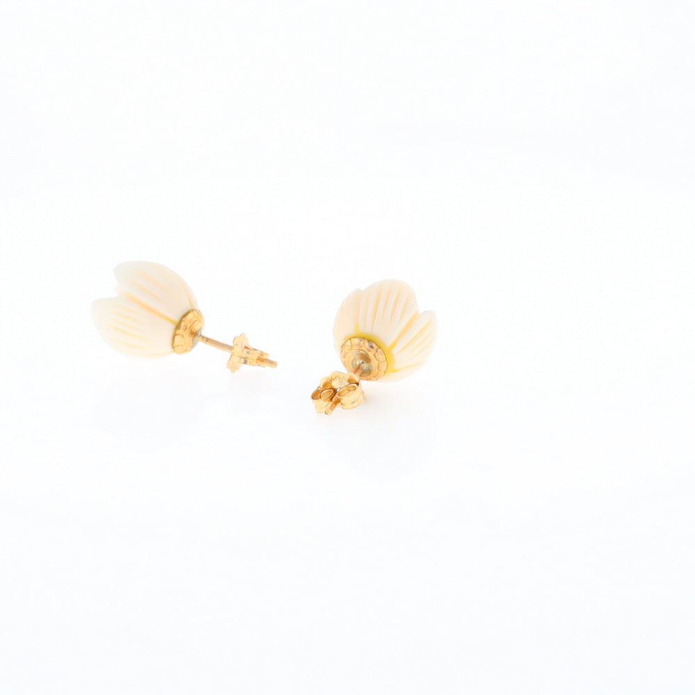 Carved Ivory Flower Stud Earrings