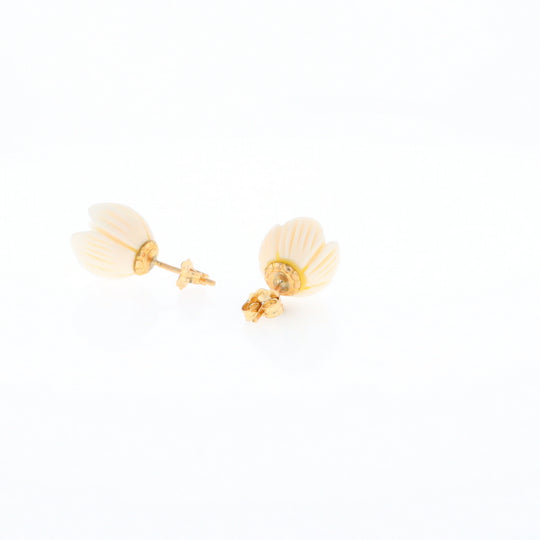 Carved Ivory Flower Stud Earrings