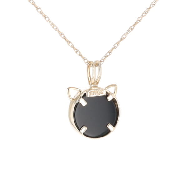 Onyx Cat Pendant with Diamond Eyes