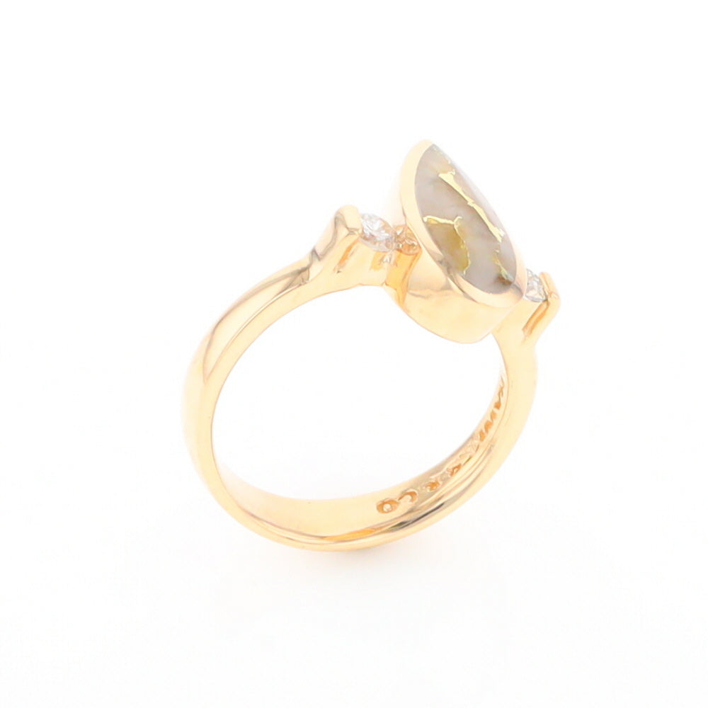 Gold Quartz Ring Pear Shape Inlaid with .18ctw Round Diamonds