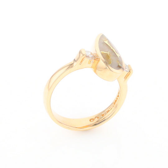 Gold Quartz Ring Pear Shape Inlaid with .18ctw Round Diamonds