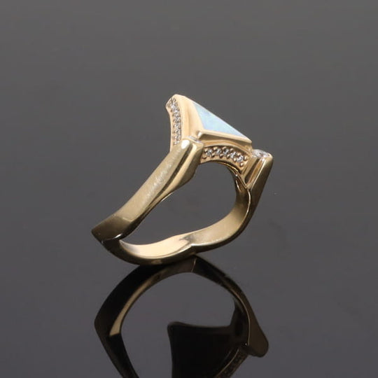 Opal Rings Triangle Inlaid Design with .31ctw Round Diamonds