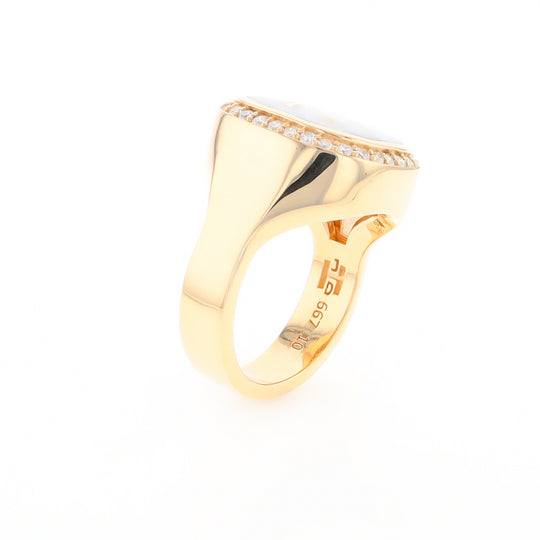 Gold Quartz Cushion Inlaid Men's Ring with Diamond Halo