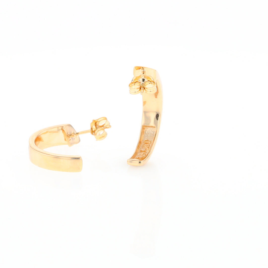 Gold Quartz Hoop Earrings 3 Section Inlaid Design