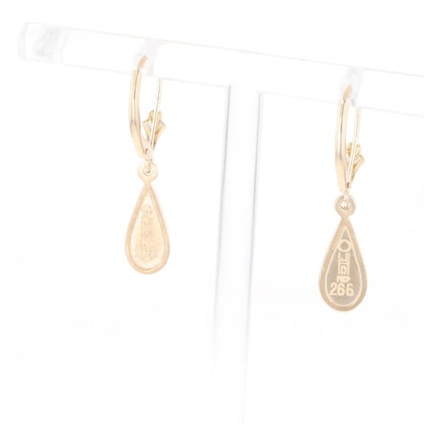 Gold Quartz Earrings Tear Drop Inlaid Lever Backs - G3