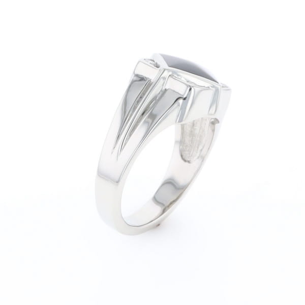 Natural onyx ring diamond shape inlaid design with .16ctw round diamonds