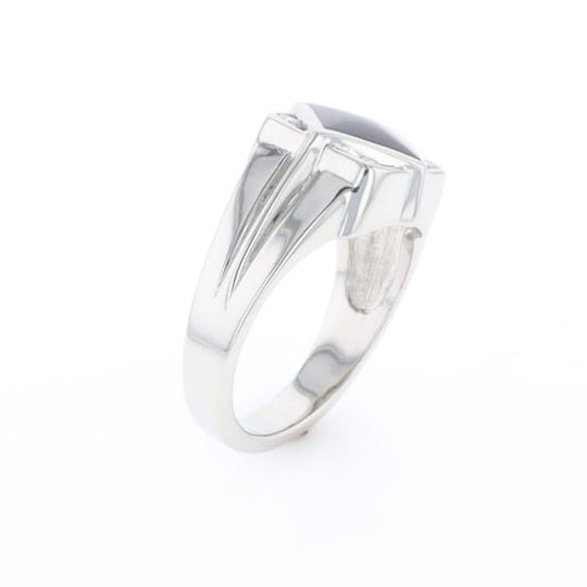 Natural onyx ring diamond shape inlaid design with .16ctw round diamonds