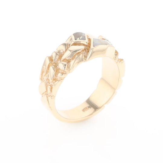 Gold Quartz Ring 3 Section Inlaid Nugget Design Band