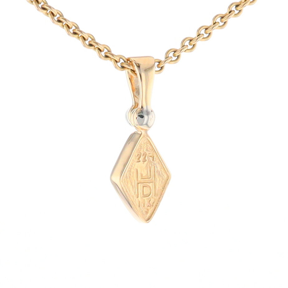 Gold Quartz Necklace Diamond Shape Inlaid Pendant with .02ct Diamond