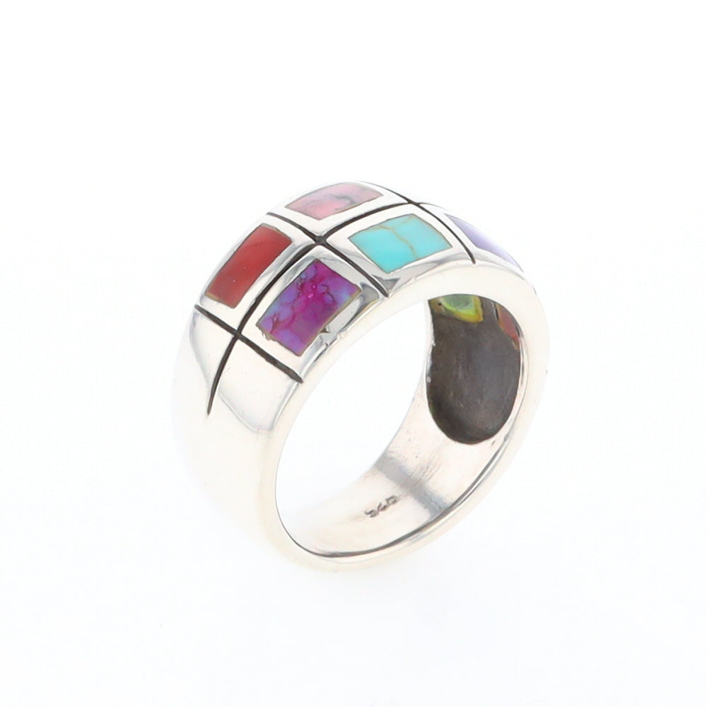 Native Silver Multi Stone Inlaid Ring