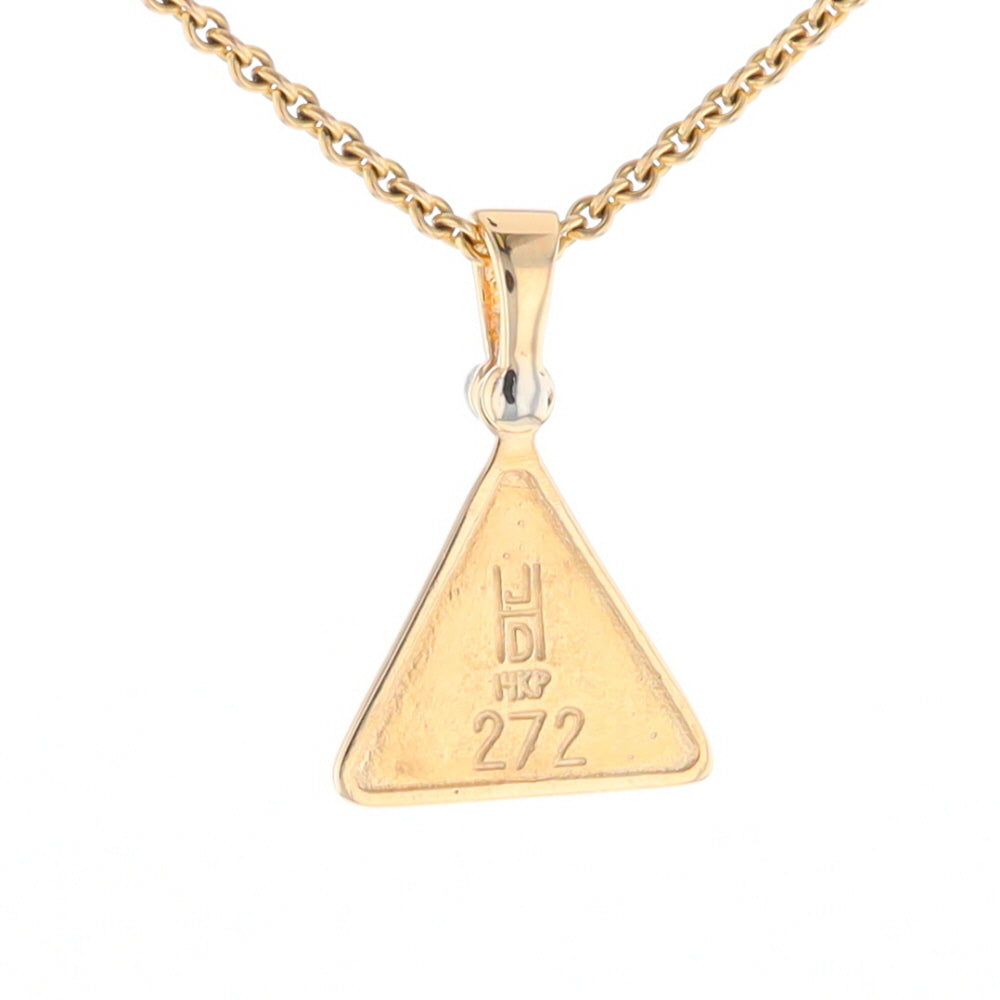 Gold Quartz Necklace Triangle Inlaid Pendant with .02ct Diamond