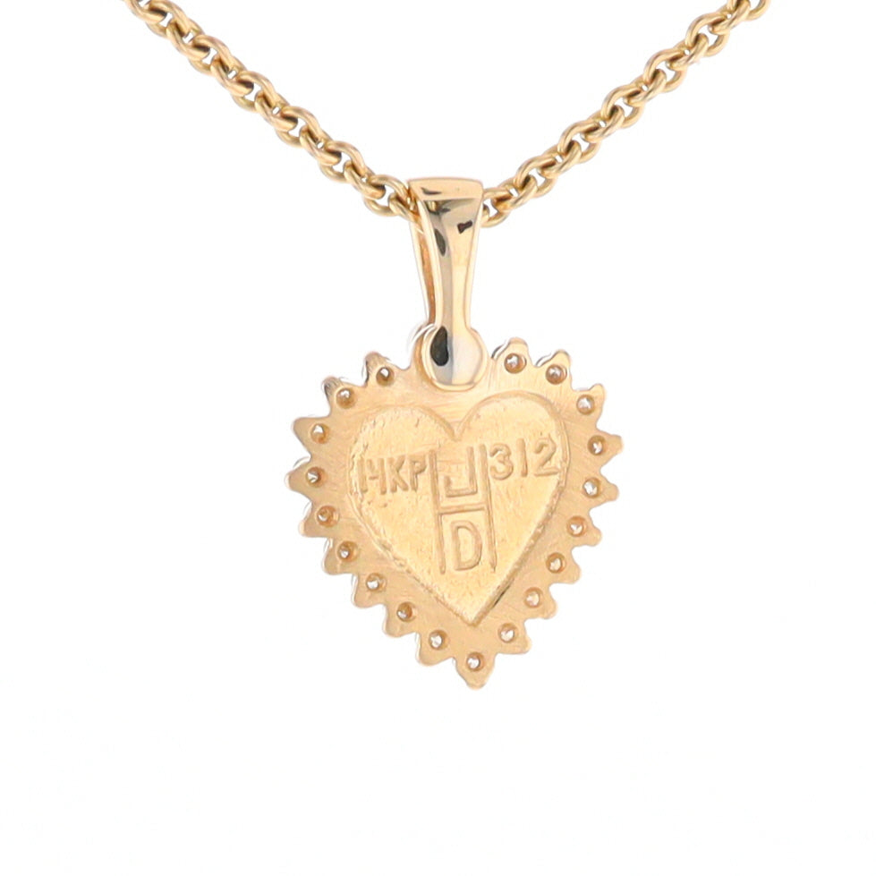 G2 Gold Quartz Pendant Heart Inlaid .21ctw Diamond Halo Design Pendant