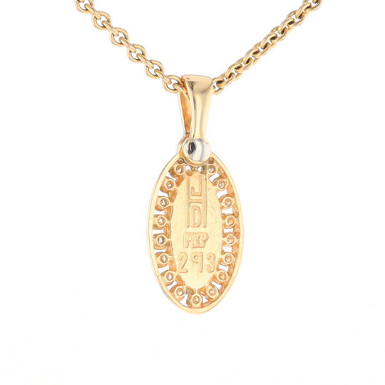 Gold Quartz Pendant Oval Inlaid with .22ctw Round Diamonds Halo