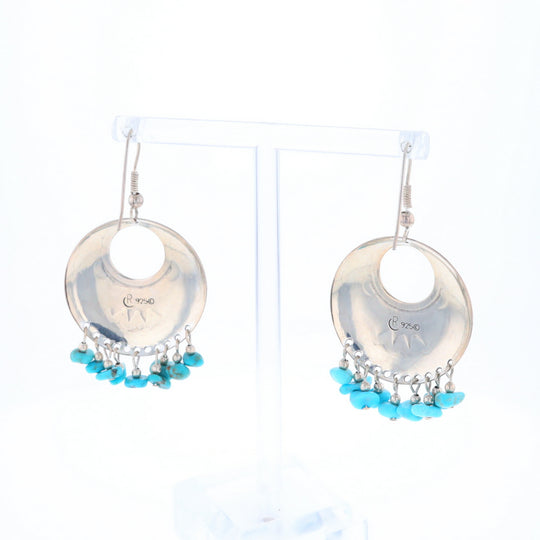 Stamped Silver Hook Earrings with Turquoise Dangles