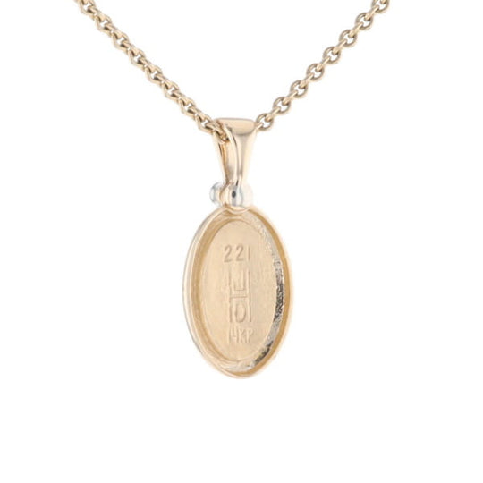 Gold Quartz Oval Inlaid Pendant with .02ct Diamond