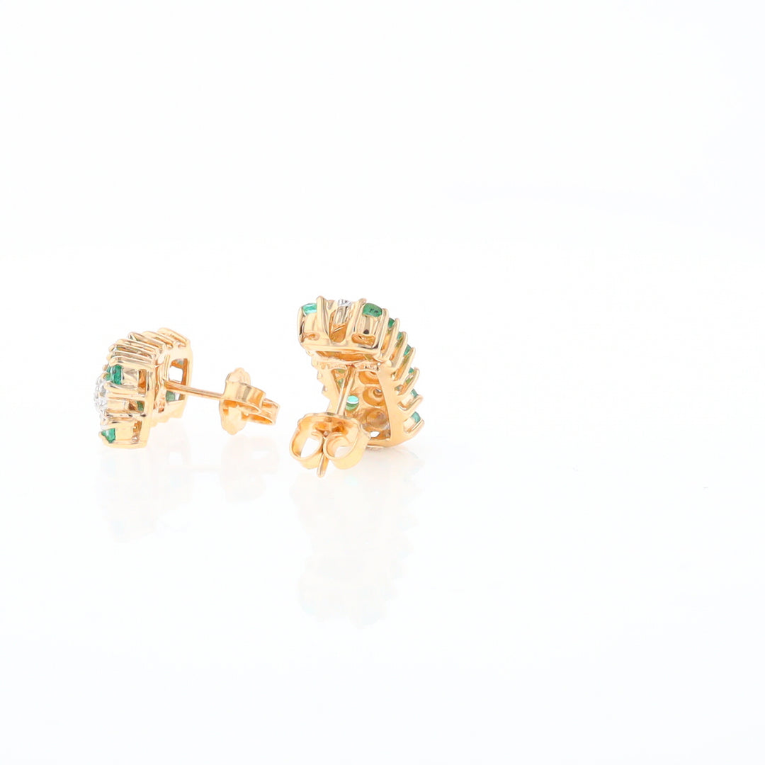 Three-Row Drop Emerald and Diamond Earrings