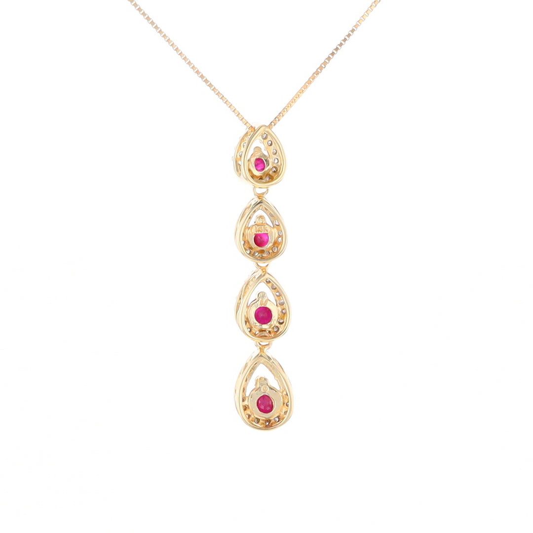 Ruby Drop Necklace with Pear Shaped Diamond Halos